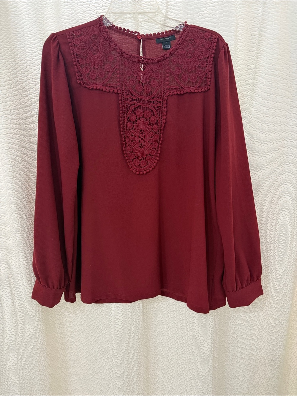 Halogen Lace-Yoke Long Sleeve Blouse